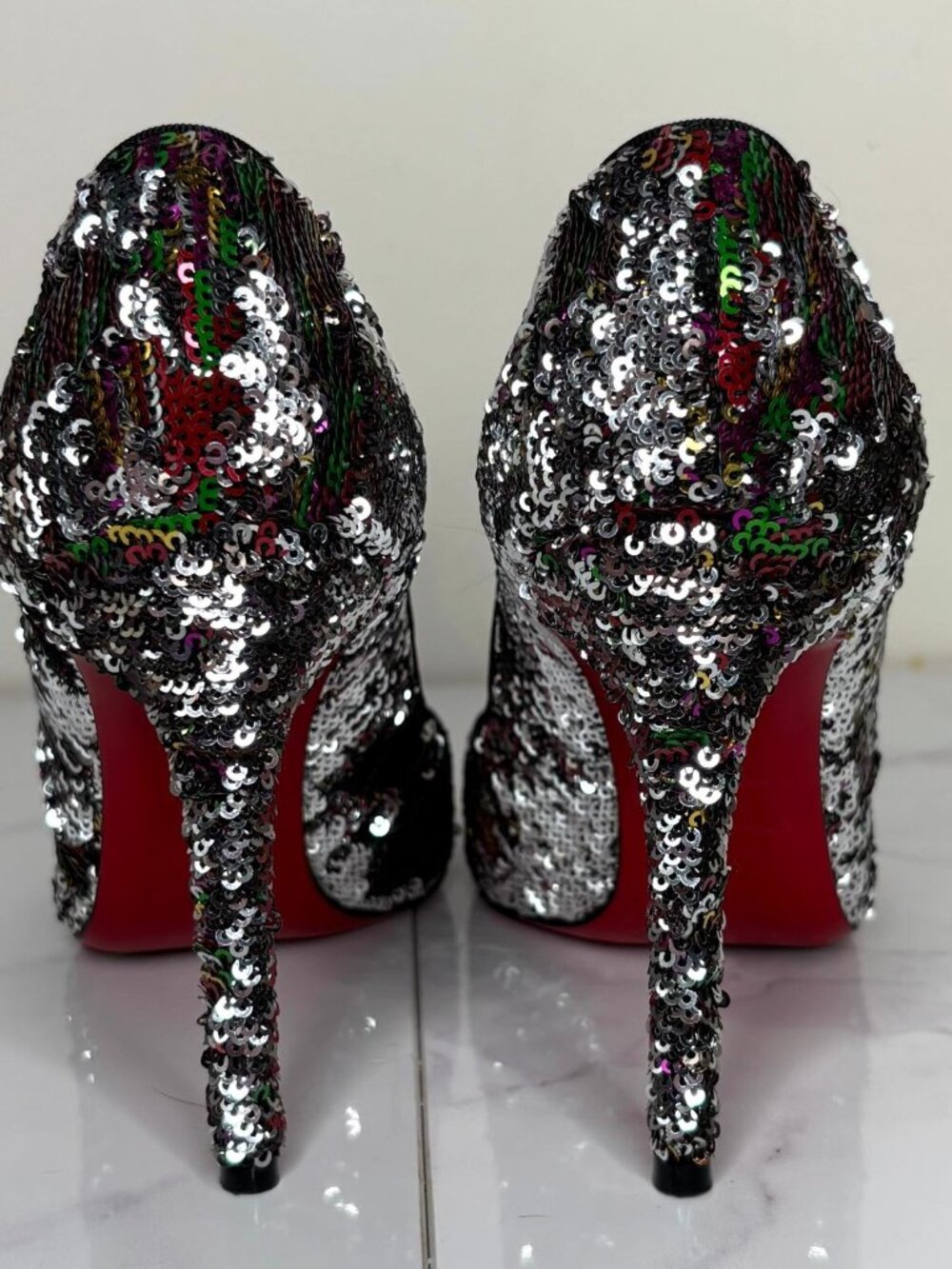 Christian Louboutin Pigalle Follies Multicolor/Silver Sequin 100mm Heels Pump 36 - Picture 8 of 12